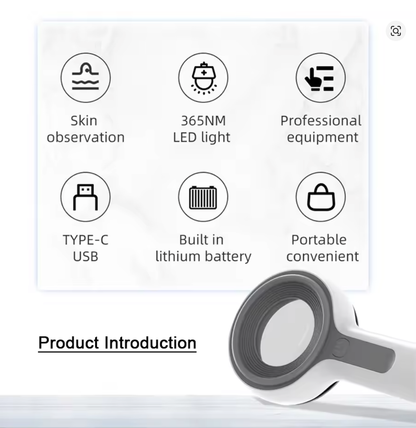 LED Woods Lamp Skin Analyzer with UV Magnifier for Facial Testing