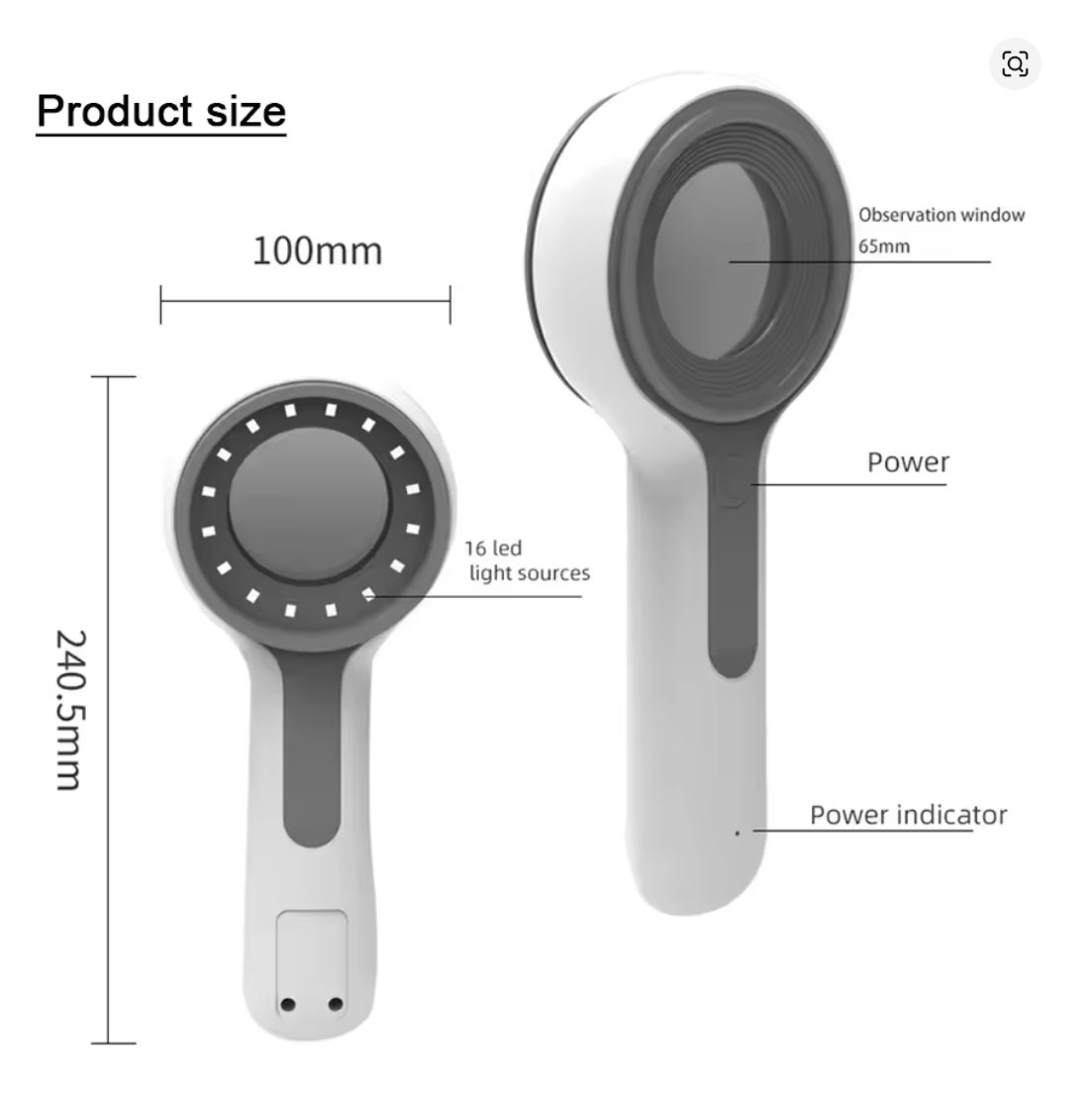 LED Woods Lamp Skin Analyzer with UV Magnifier for Facial Testing